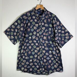 Bayou Men’s Golf Crest Print Button Down Shirt Cotton Golfcore Preppy Y2K Sz L